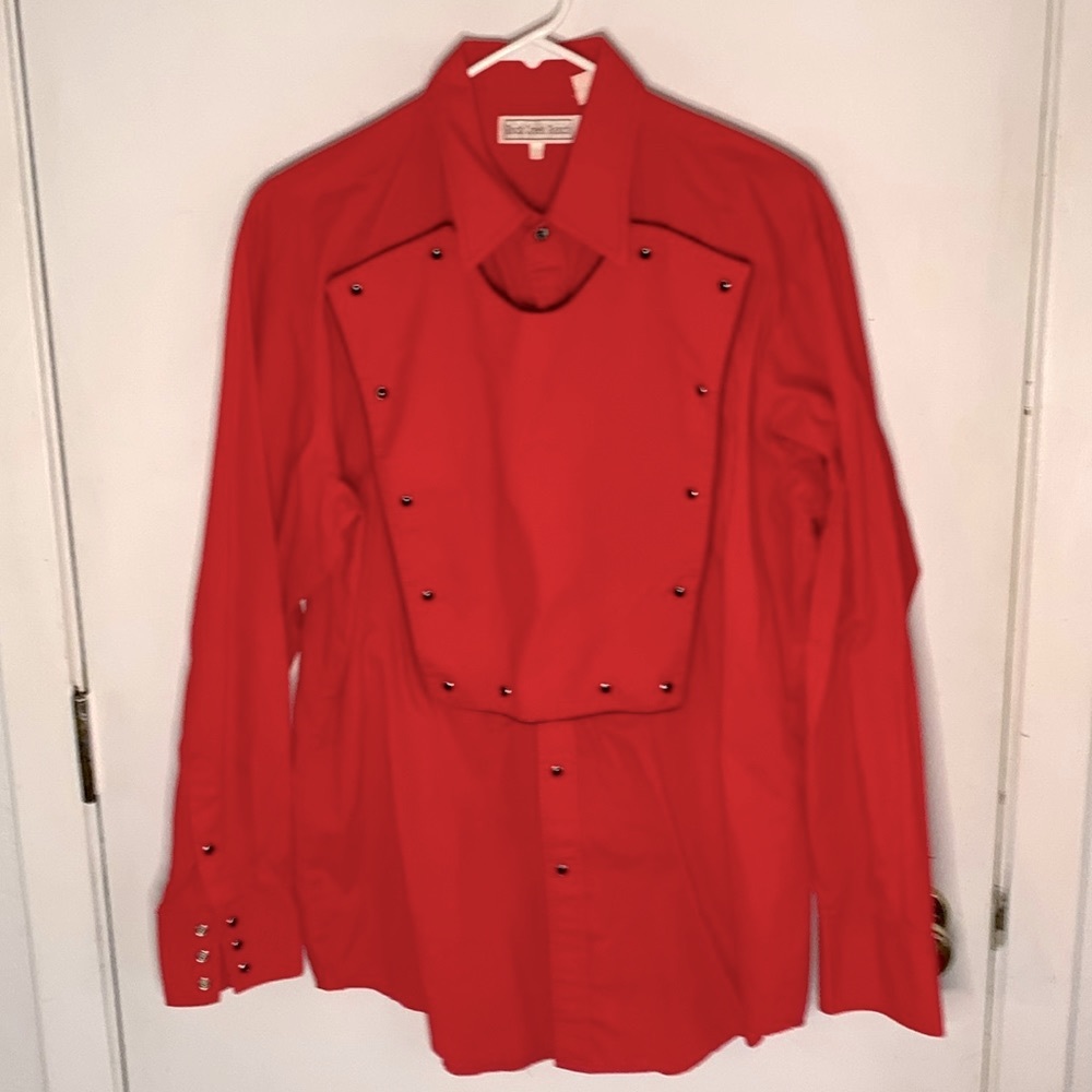 Vintage Rock Creek Ranch red bin style western shirt with black piping